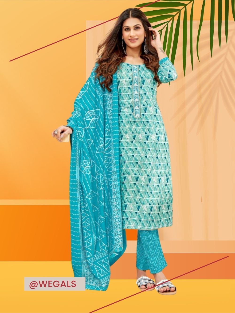 Women sky blue floral printed kurta with Palazzo and dupatta 