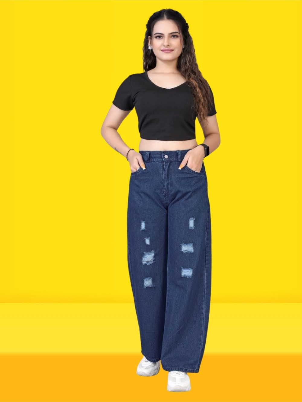 Women denim baggy fit mid rise jeans