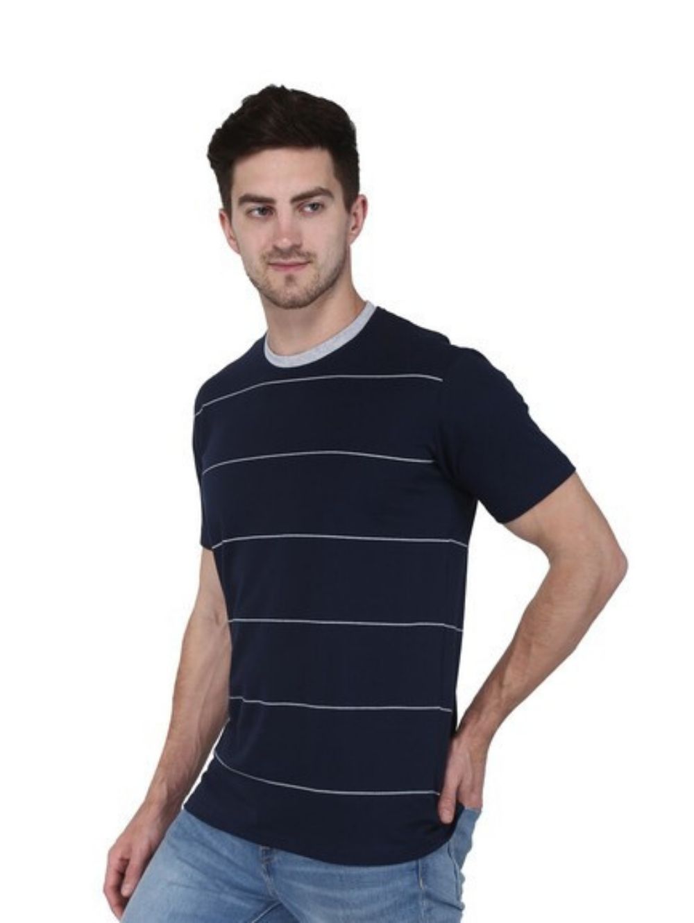 Cotton Striped Half T- Shirt