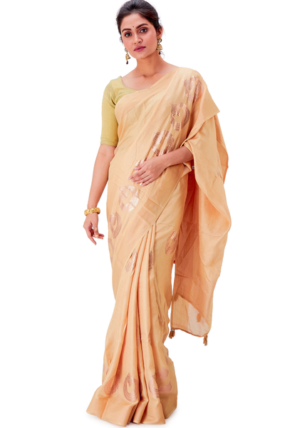Handloom Linen Striped Printed Cotton Sari