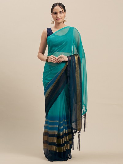 Handloom Cotton 2 in 1 Solid Printed Sari